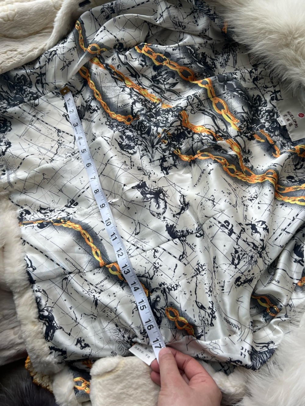 Vintage Cream White Real Rabbit Fur Jacket w Fox Fur Collar & Cuffs M Floral Y2K - Picture 9 of 11